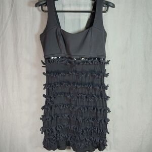 Rinascimento Italy Black Sleeveless Wool Fringe Mini Dress Medium